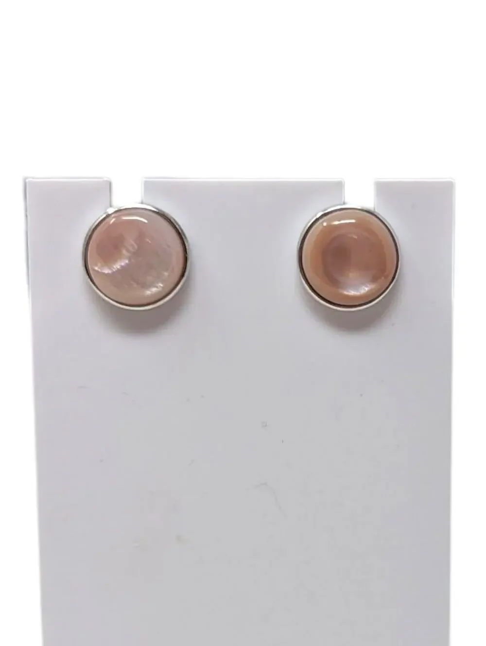 KN 925 Sterling Silver Pink Shell Cabochon Stud Earrings – 2.31g